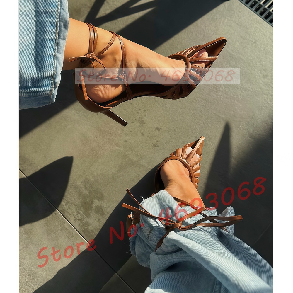Brown Pointy Toe Caged Sandals - огляд і ціна Crossfit Lady